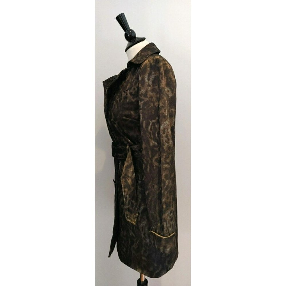 Walter Baker Brown Black Animal Print Jenny Trench Coat Size Small - Picture 4 of 7